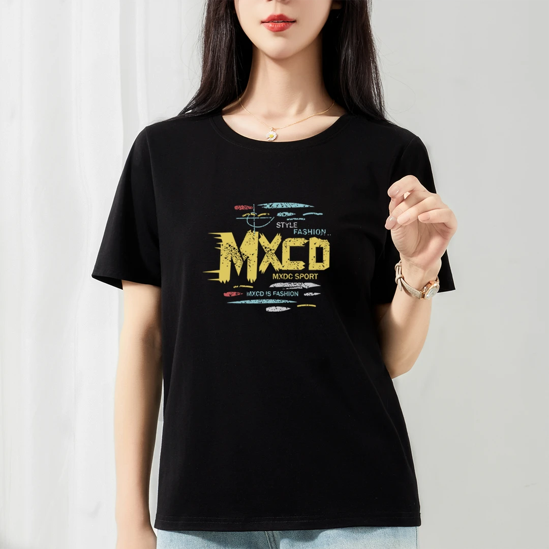 冰瓷棉夏季新款短袖t恤女时尚韩版宽松上衣显瘦百搭体恤休闲半袖t