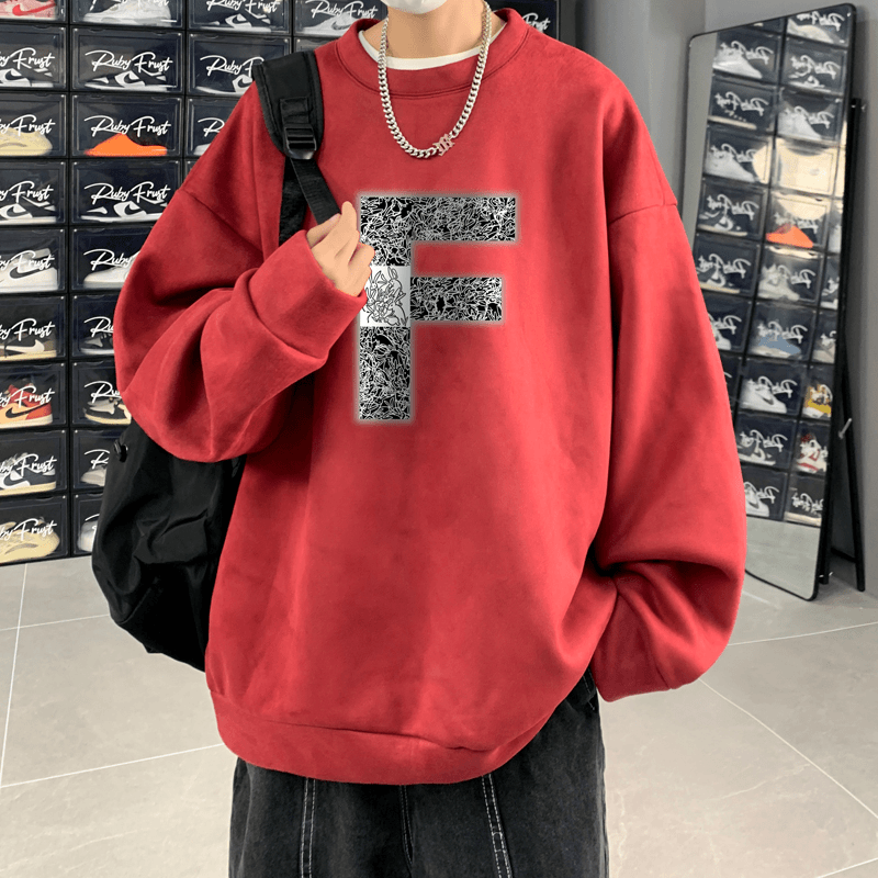 2023新款男士个性印花圆领宽松卫衣帅气时尚青年休闲百搭秋季上衣