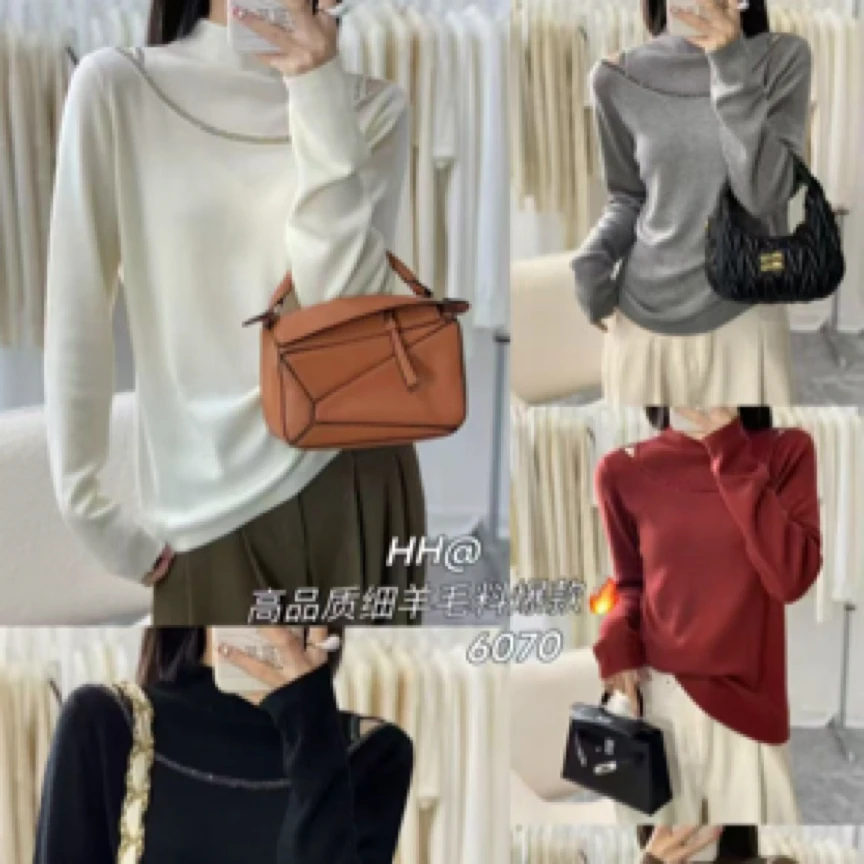 2024年冬新款半高领双肩镂空毛衣