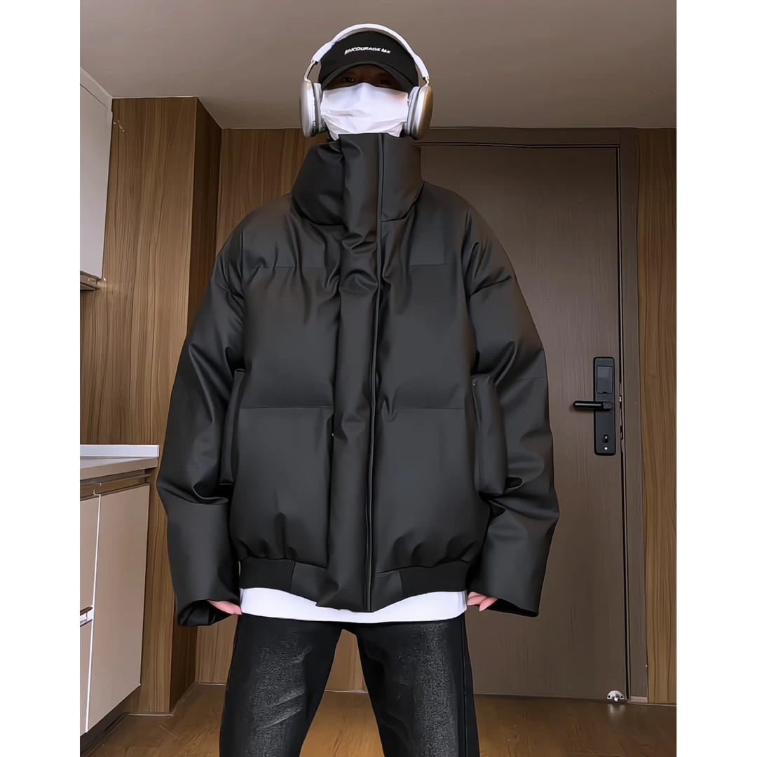 冬季立领加厚防风防水PU皮棉衣男宽松保暖冬装棉服情侣百搭美式