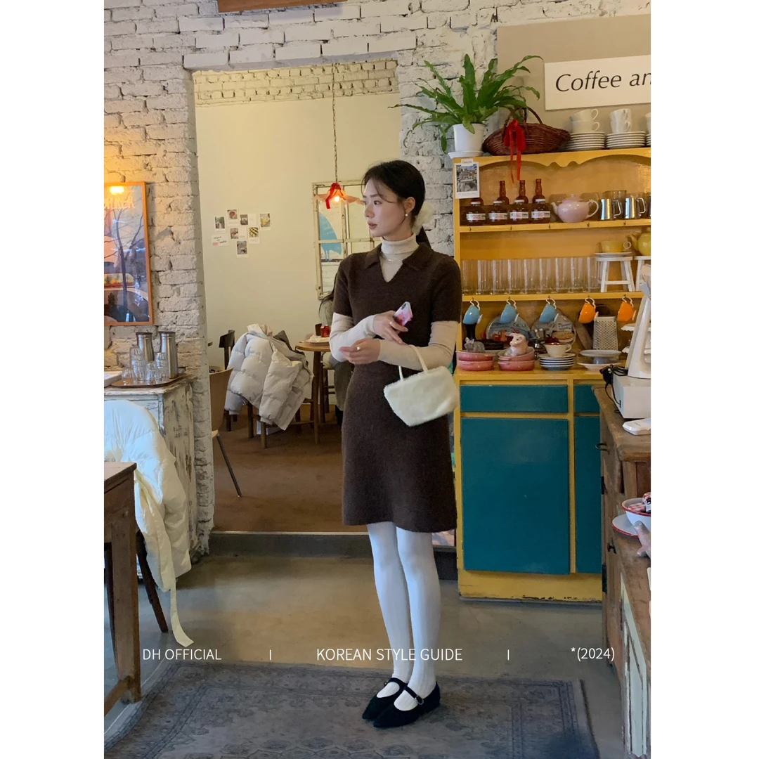 清 DH OFFICIAL 大花【榛果女孩】韩风ins复古叠穿套装静奢舒适