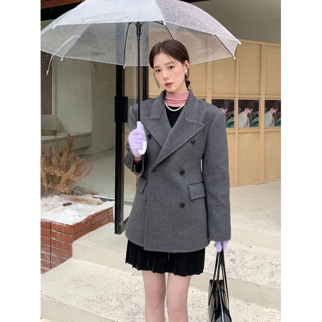 清 DHOFFICIAL大花【美院初级生韩版外套】双面毛呢外套气质秋冬