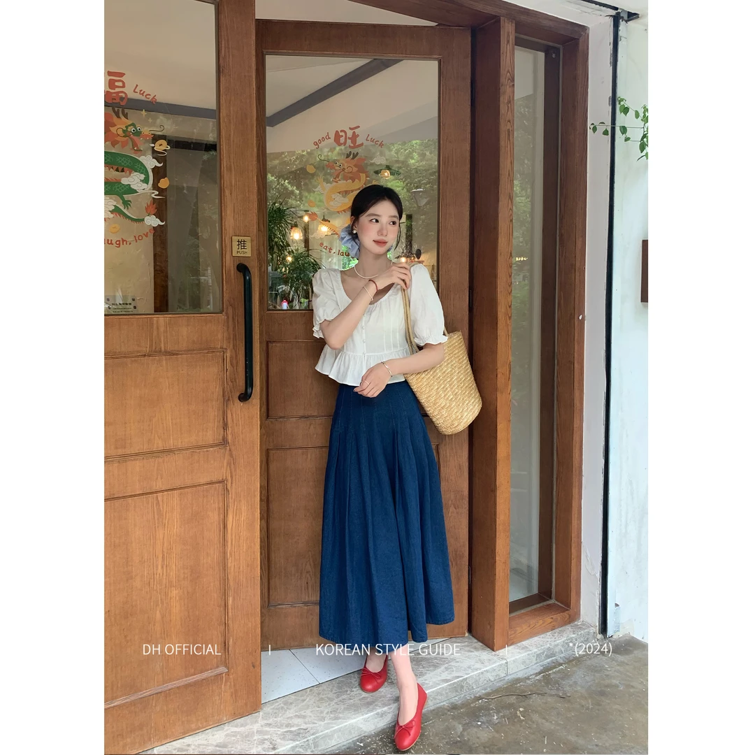 DH OFFICIAL 大花【东京画报 Pictorial】牛仔高腰显瘦半身裙韩系