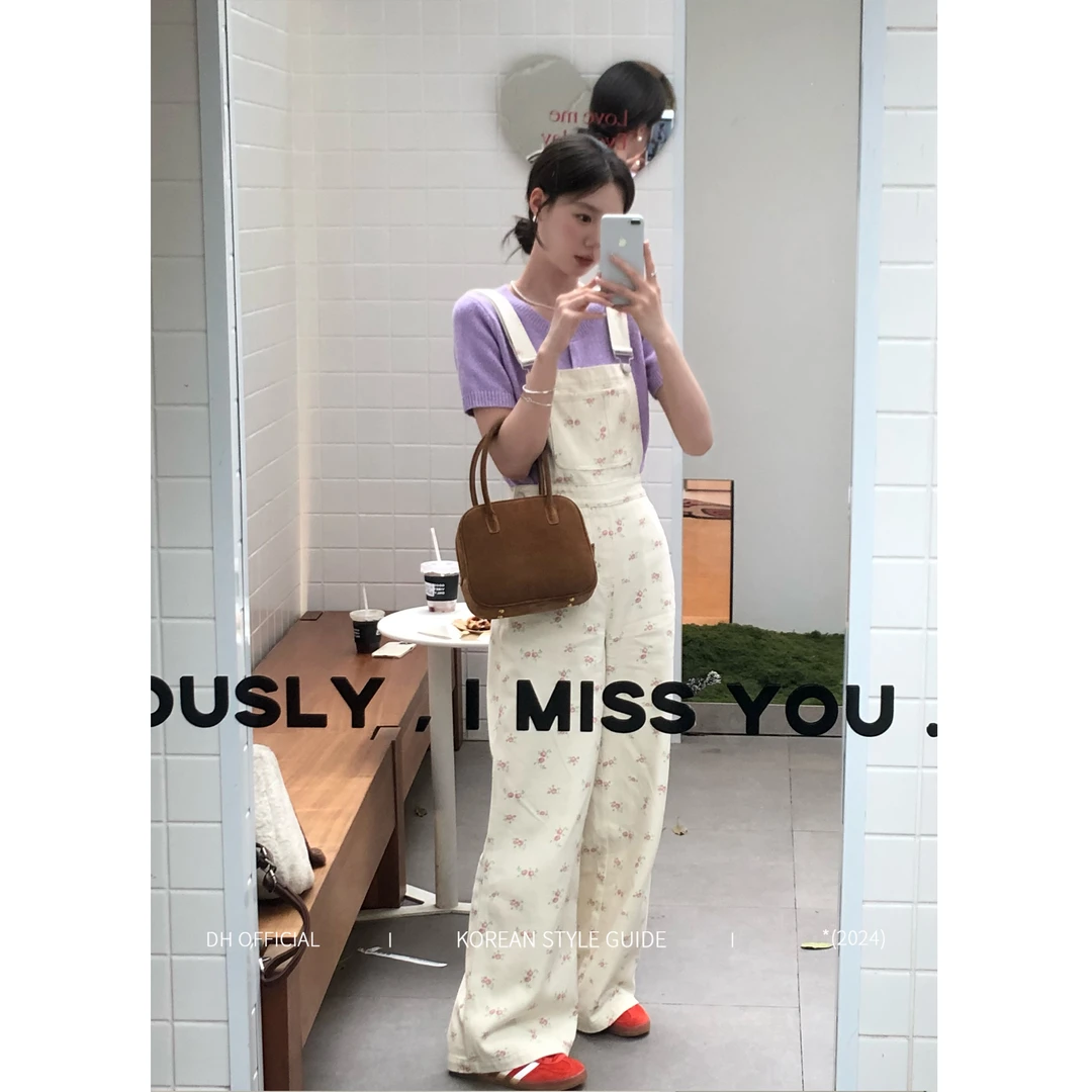 【现货】DH OFFICIAL 大花【安妮假日 Annie】粉色牛仔休闲背带连体裤