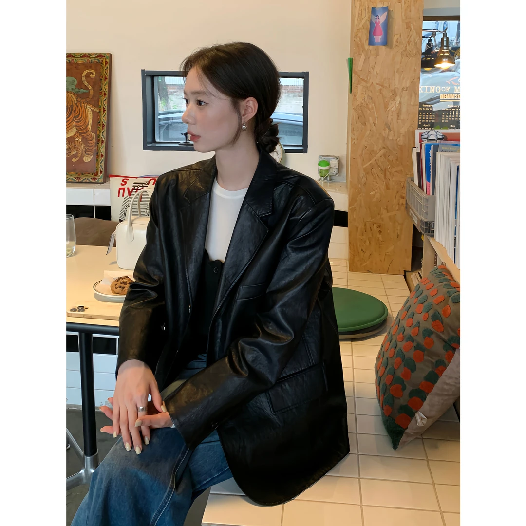 DH OFFICIAL 大花【曼哈顿 Manhattan】廓形宽松皮衣皮夹克短外套女