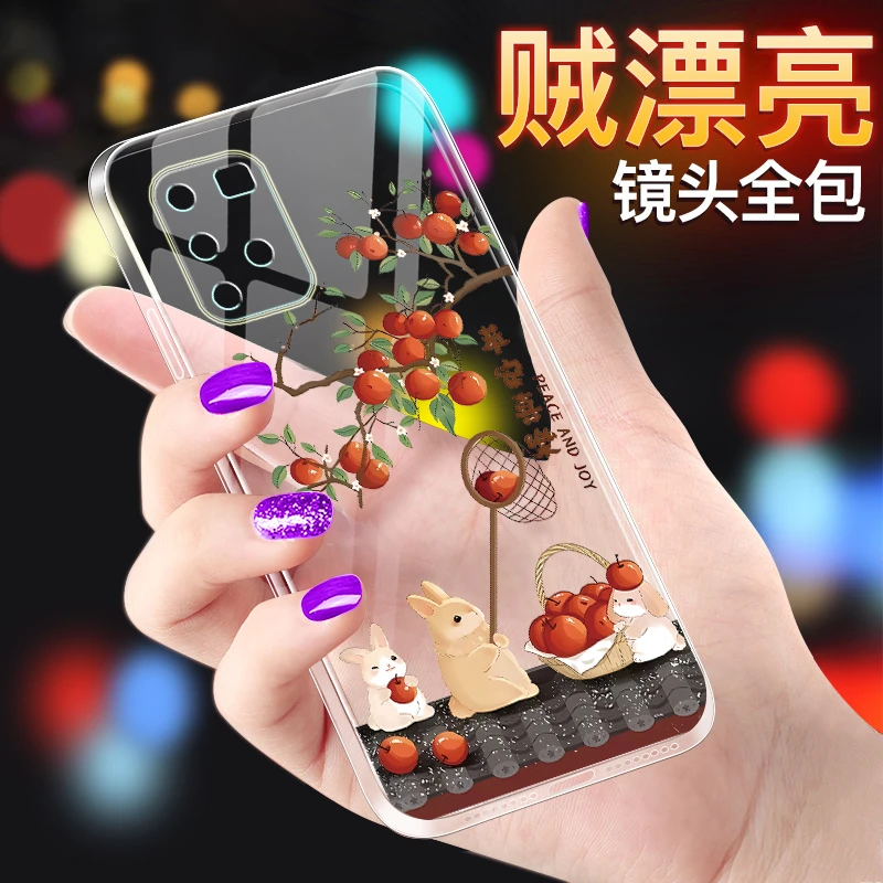 适用三星A91-m80s超火直边手机壳苹安喜乐精孔透明防摔冰透壳男女