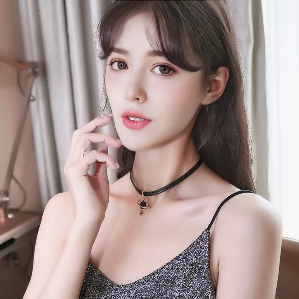 铜合金布艺项链 韩国黑色个性颈带锁骨链女时尚个性颈链潮女饰品