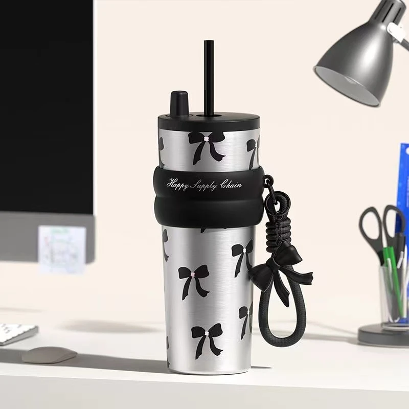 世大家黑色蝴蝶结吸管保温杯