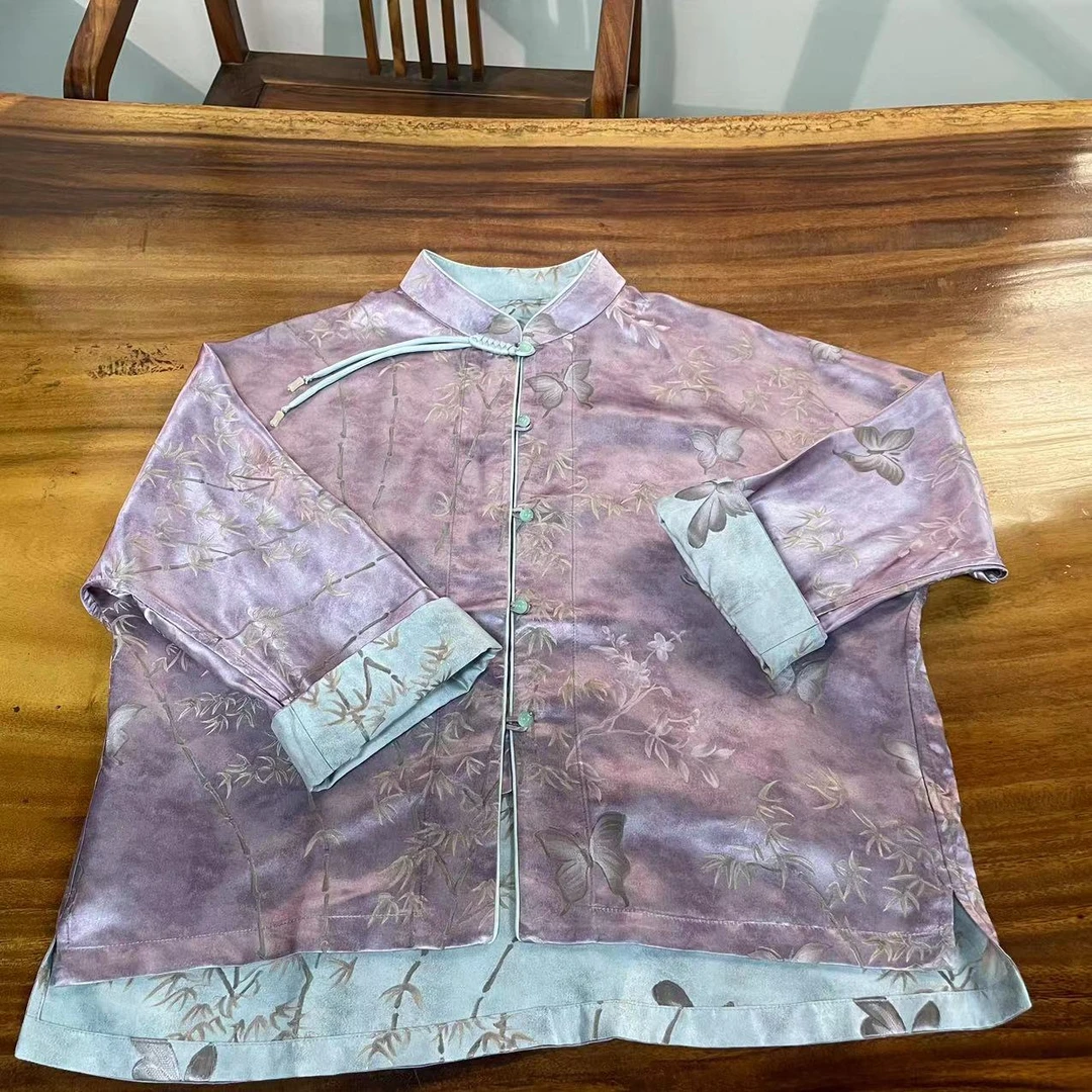 雅姿锦微瑕【紫蝶】上新紫竹蝶新中式国风休闲外套661838