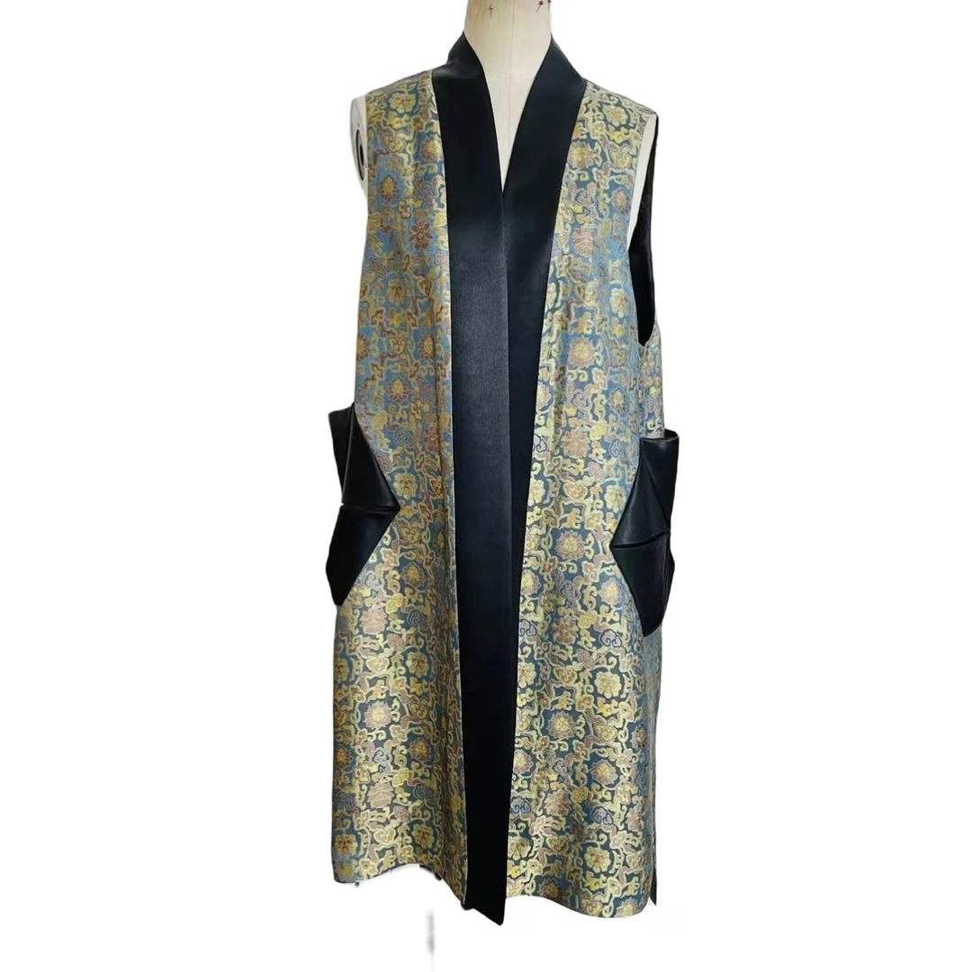 雅姿锦【小富婆】手工宋锦重锻国风长马甲式外披6578008拼接百搭