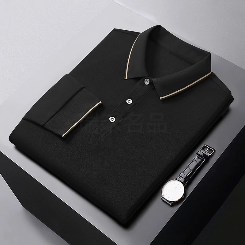 长袖男polo衫2024新款纯色商务美式休闲宽松春秋男士上衣T恤打底