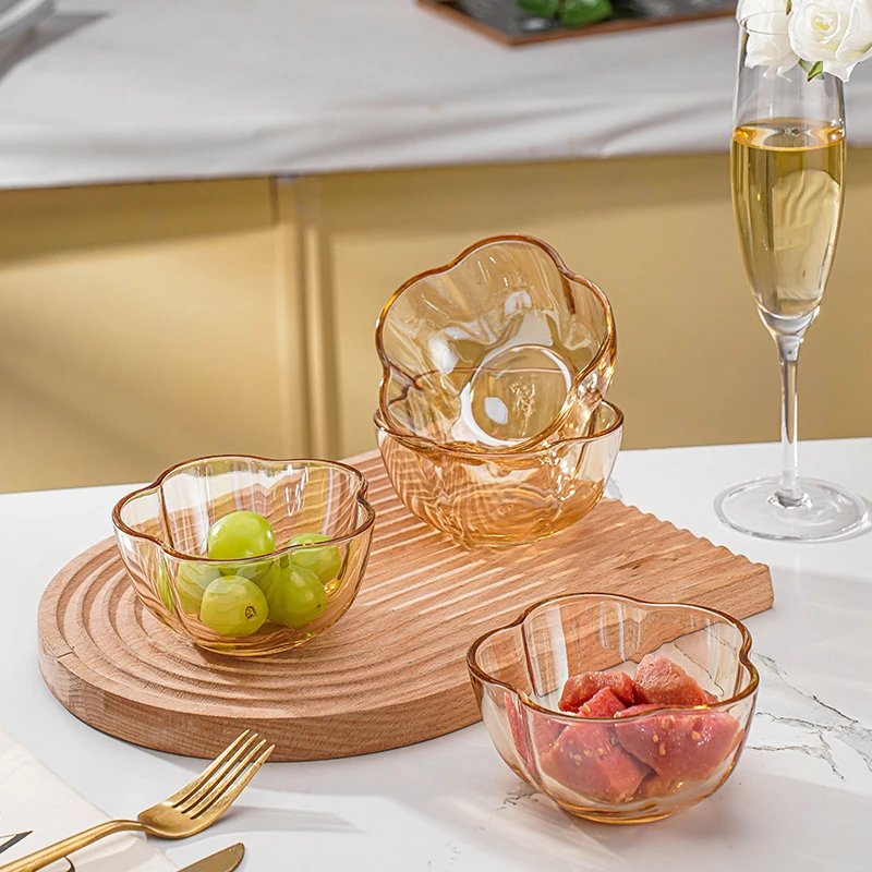 【可美瑞特】家用高颜值琥珀梅花玻璃碗调味碗小吃碟小吃碗沙拉碗碟