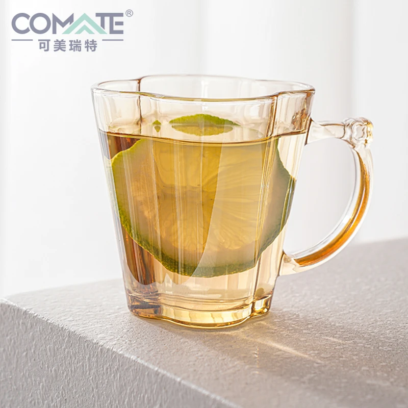 高颜值无铅加厚五福梅花杯琥珀家用喝水杯耐热早餐杯