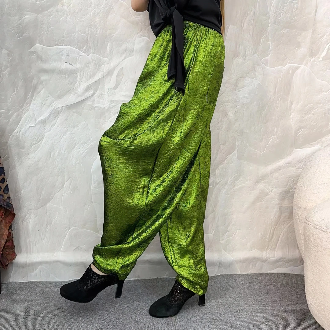 伴月女王原创夏季新亮丝新款休闲调档哈伦裤时尚气质夏季国风百搭