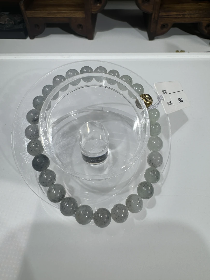 缅甸天然翡翠A货玉石撒乌鸡圆珠手串珠宝首饰情人节礼物