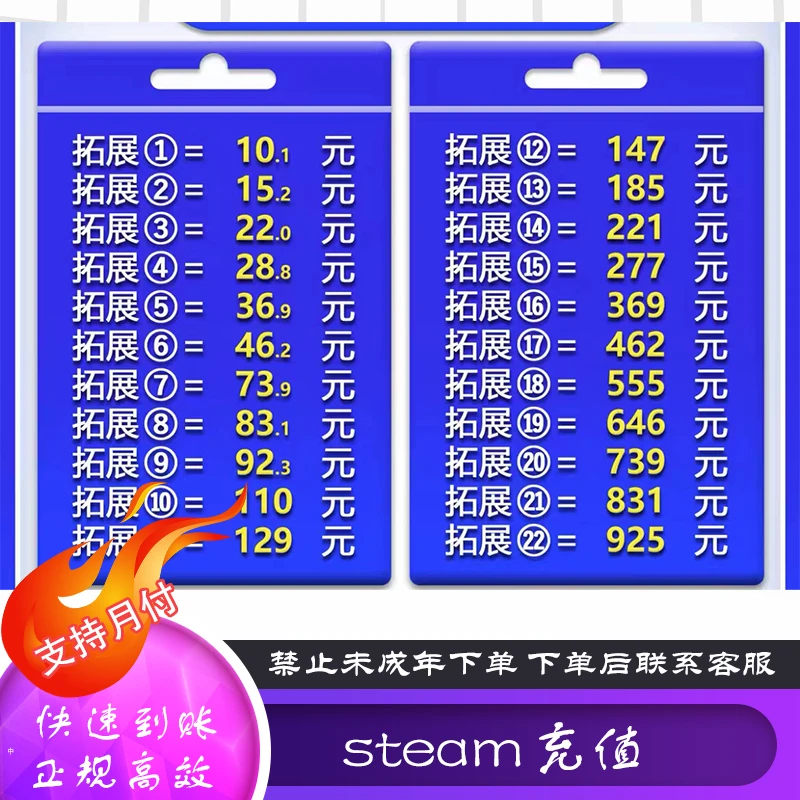 （月付专区）中国区Steam充值卡国区钱包余额码STEAM