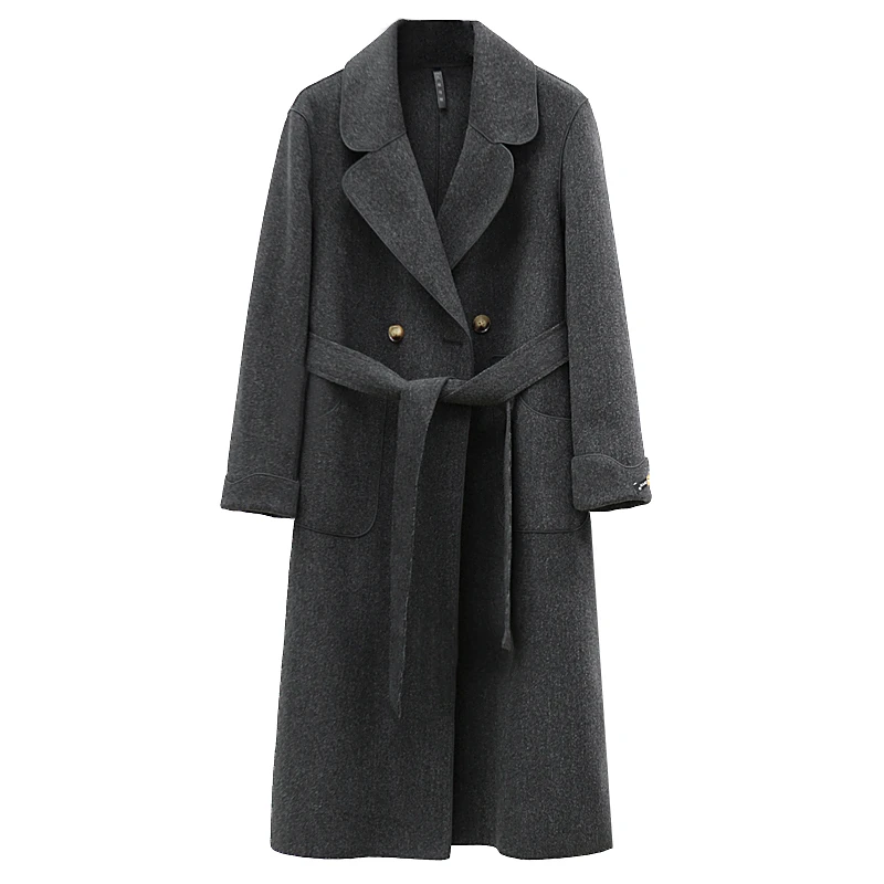 春季新款双面绒大衣女中长款欧若风宽松毛呢外套韩版显瘦气质时尚