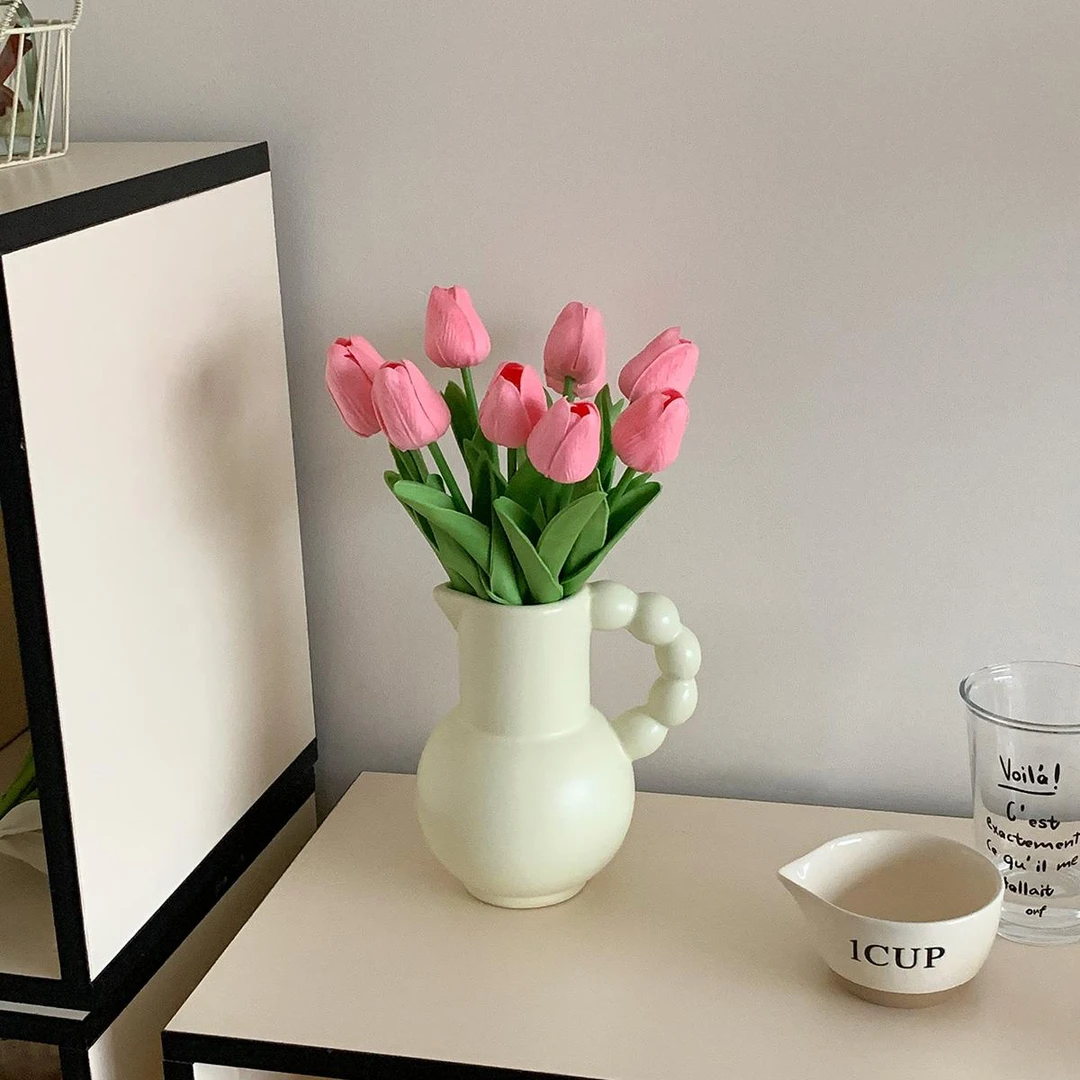 郁金香仿真花假花摆设客厅餐桌装饰品插花摆件花瓶家居软装搭配