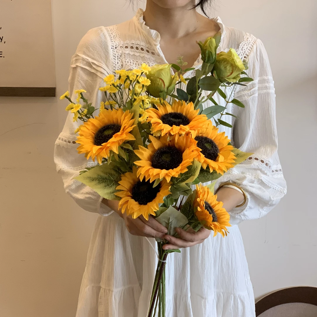 (夏至）向日葵花束 高位可摆放 毕业季花束 绢布可水洗仿真花