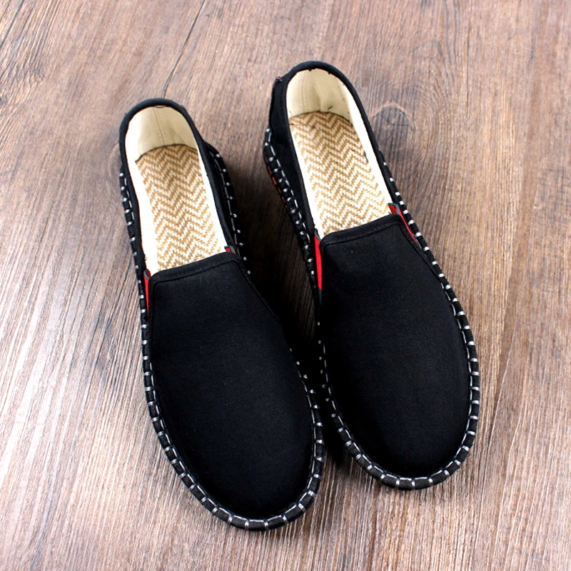 老北京布鞋男款夏季透气潮流高档手工千层底一脚蹬防滑男工作步鞋