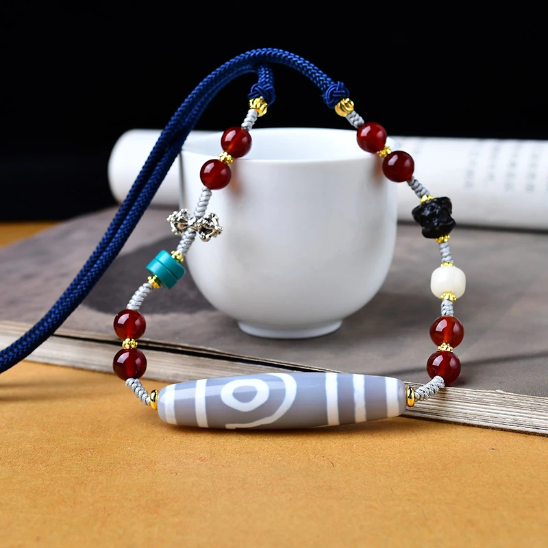 夸恩 玛瑙二眼项链尺寸约58*13mm简单款手工编绳情侣简约精美包装