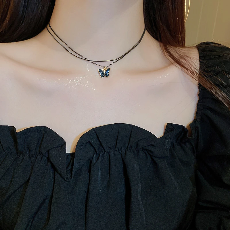 铜合金项链 黑色蝴蝶项链女轻奢小众锁骨链高级感choker裙子配饰