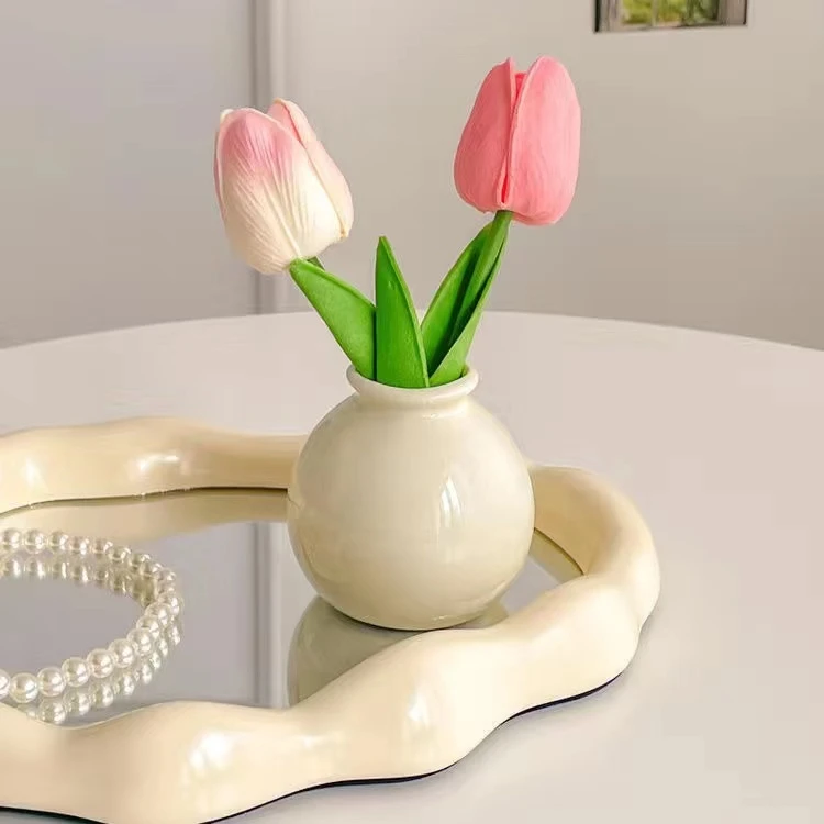 ins风彩色陶瓷小花瓶桌面迷你小摆件郁金香仿真花