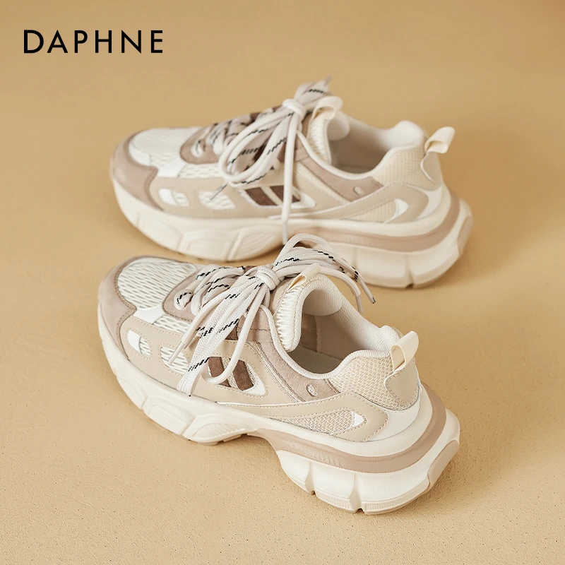 达芙妮老爹鞋女2024夏季网面透气运动小白鞋美式复古厚底女鞋