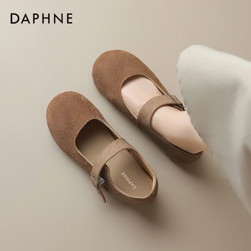 达芙妮玛丽珍女鞋2024新款夏季法式浅口泡芙单鞋一脚蹬复古小皮鞋