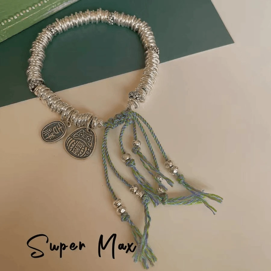 足银手链 【34克】绿盘缠手链 编织复古民族风古风百搭纯手工