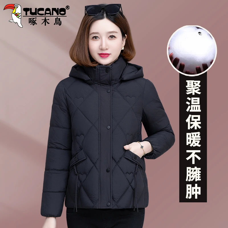 【官方】啄木鸟黑色棉衣棉服女款新款爆款中老年妈妈洋气短款棉袄