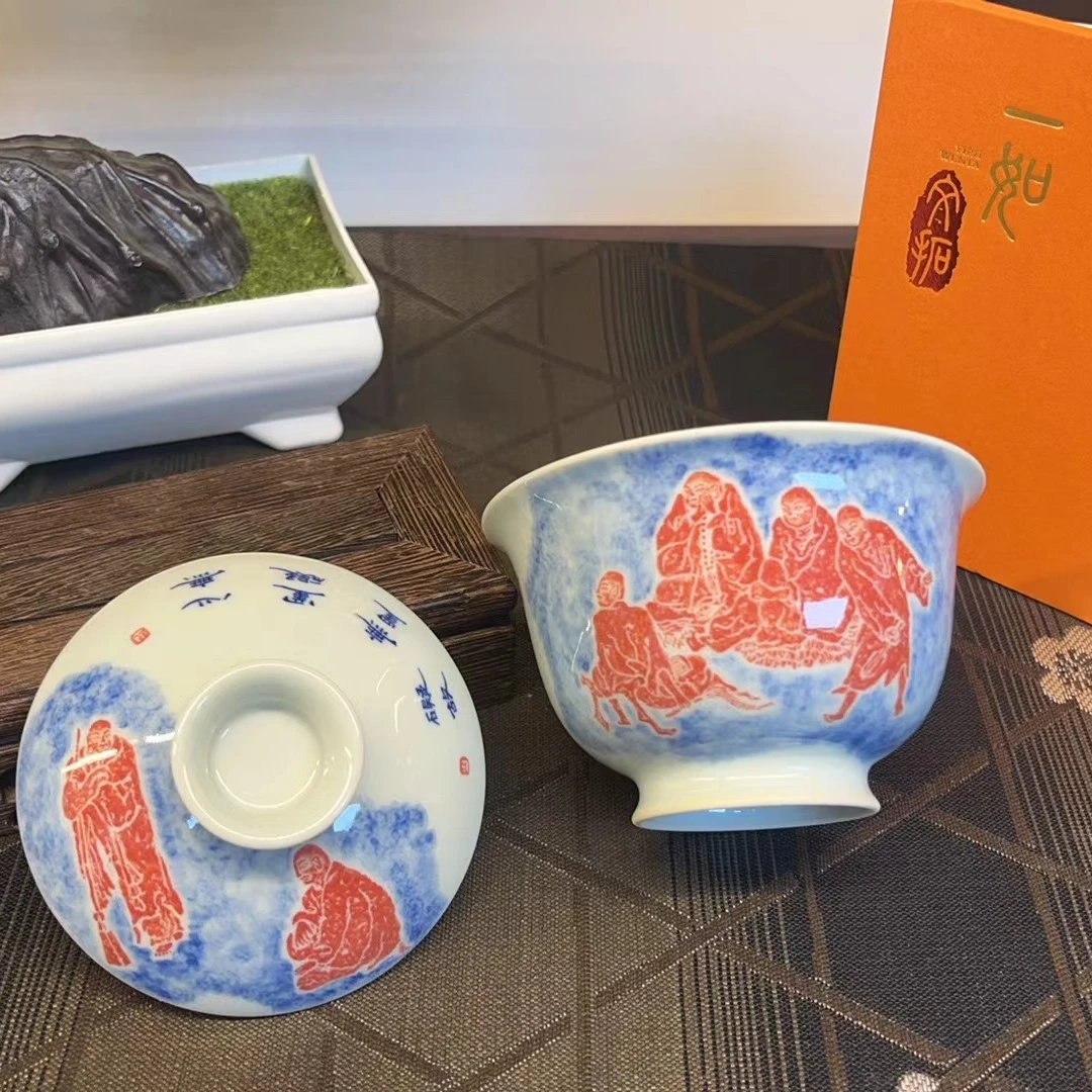 一如文拓-蓝底十八罗汉盖碗