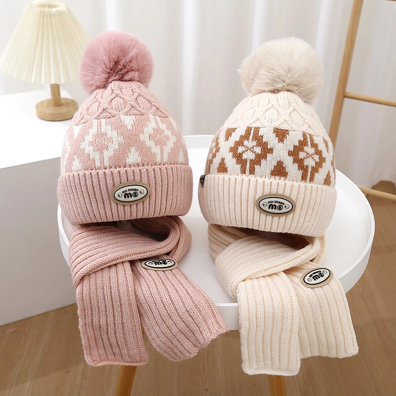 宝宝帽子围巾两件套秋冬季儿童帽子围巾加厚加绒中大童男女孩帽子