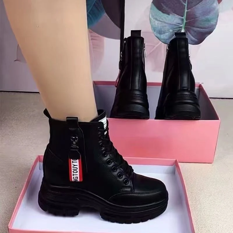 加绒厚底马丁靴2023新款雪地靴女冬季皮毛一体棉靴平底保暖棉鞋-Z