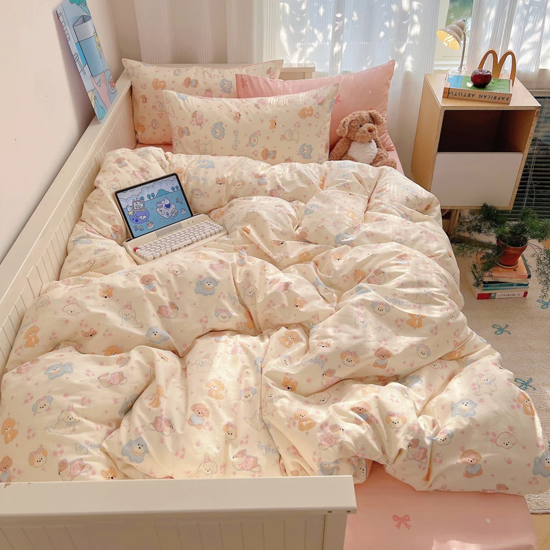 ins卡通纯棉床上四件套100全棉儿童床品学生宿舍被套单人三件套