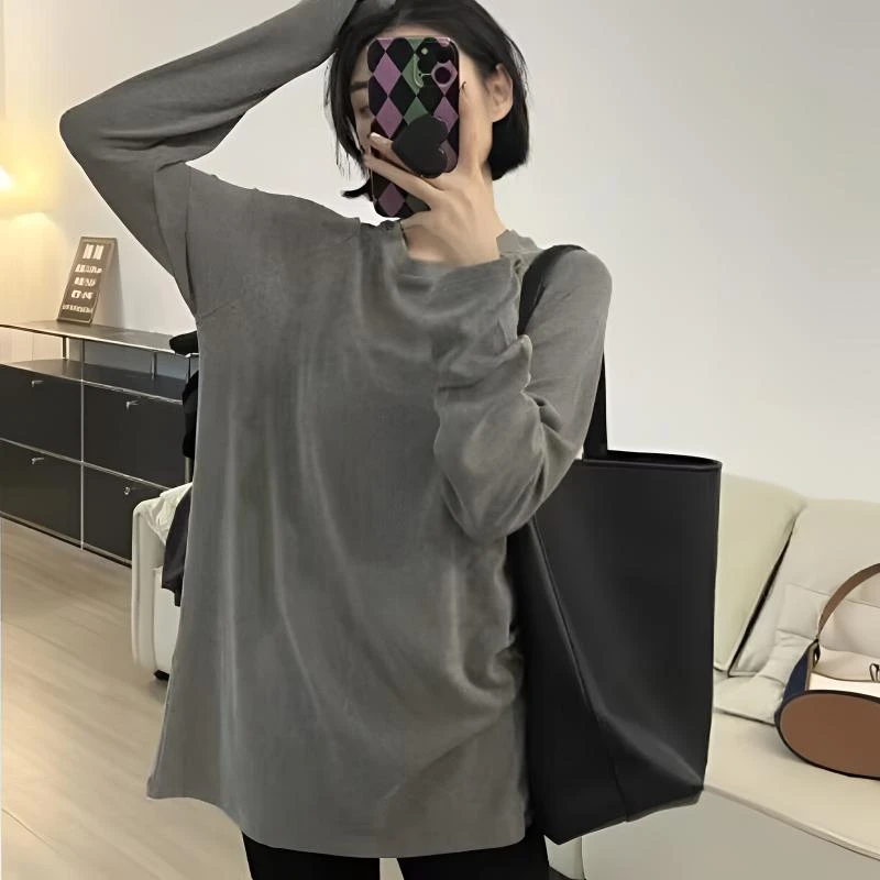 柔软德绒打底衫女春秋冬新款宽松显瘦百搭长袖T恤内搭大版上衣ins