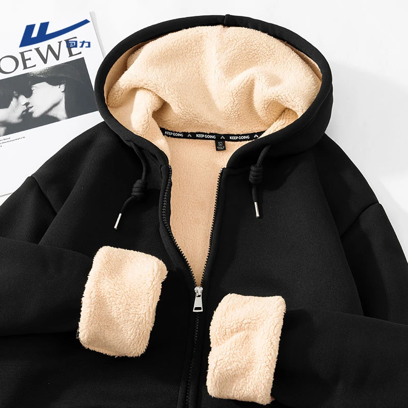 回力加绒潮牌夹克男秋冬季重磅羊羔绒加厚保暖外套青少年大码上衣