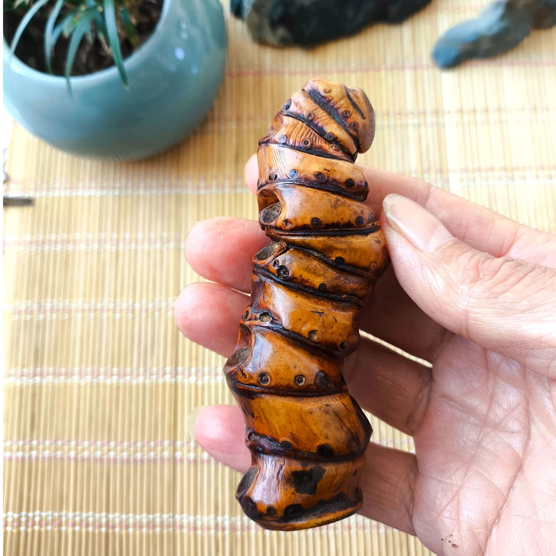 竹根文玩手把件竹鞭实心竹28