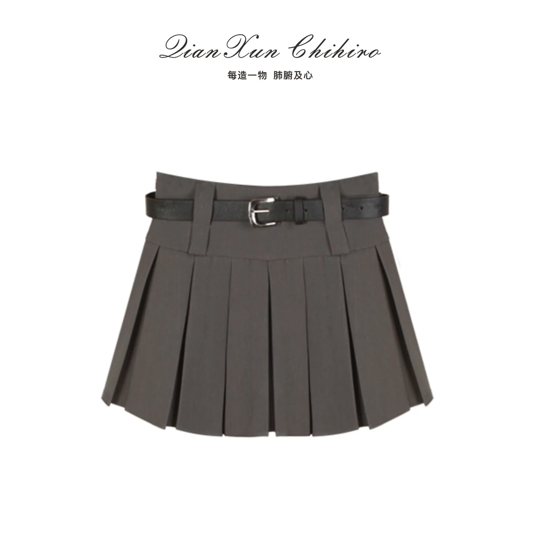 「片片人 」时尚小香风休闲气质高腰褶皱半身裙百褶裙Q4BSQ7360A