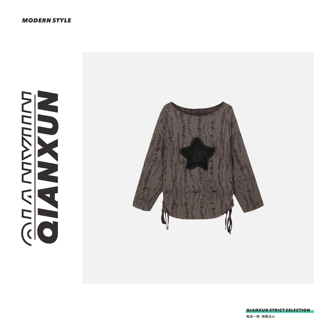 【千寻严选】米白色休闲时尚长袖上衣女清凉透气腰部抽褶C4SY5480A