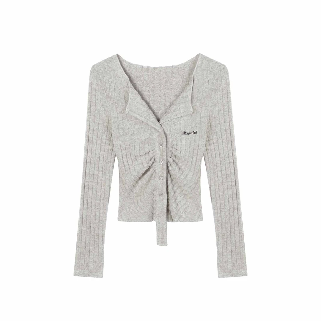 【千寻严选】上衣X4SY6738A时尚气质显瘦短款百搭设计感不规则长袖