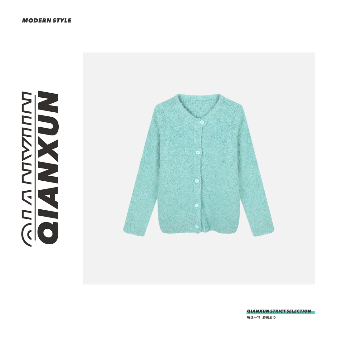 【千寻严选】柔软圆领长袖毛衣正面单排扣装饰简约时尚款C4MY0104A