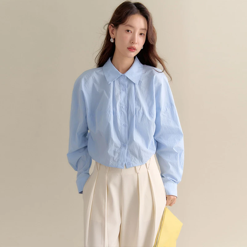 有耳uare小众设计 偏爱淡盐系 廓形棉锦混纺长袖衬衫SH83W6515