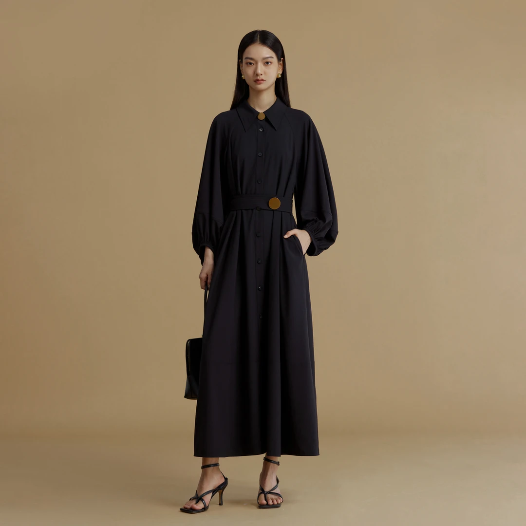 LYNEE【搭搭精选】气质插肩袖衬衫式女士连衣裙收腰 LGD2DAW009