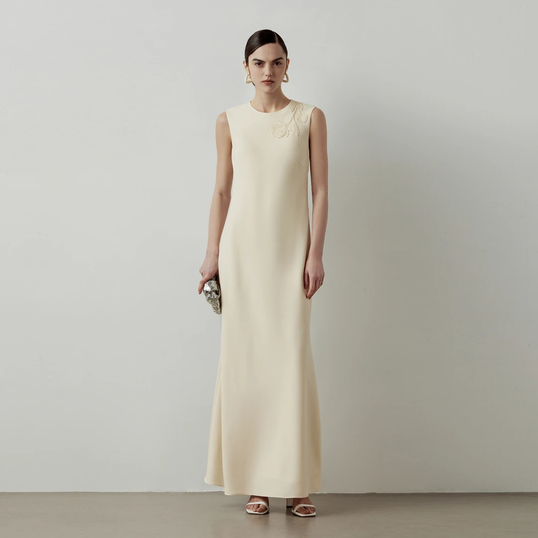 LYNEE 醋酸垂感钉珠花朵连衣裙新中式 LGD2ESW278