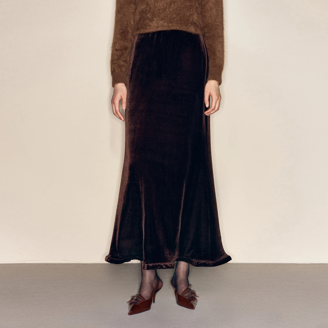 LYNEE 丝绒高腰花苞式鱼尾半身裙女秋冬优雅显瘦 LGD2EAT031