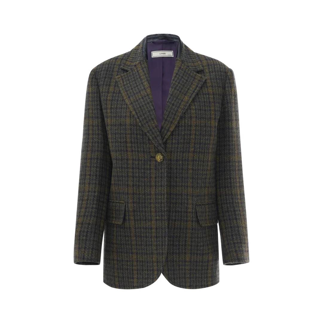 LYNEE【黑标系列】全绵羊毛粗花呢宽松格纹复古西装LGD2EAW104