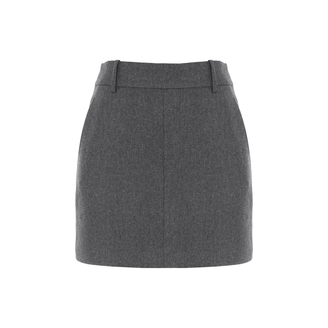 LYNEE 高腰简约短款直筒羊毛半身裙女冬季百搭 LGD2EAW217