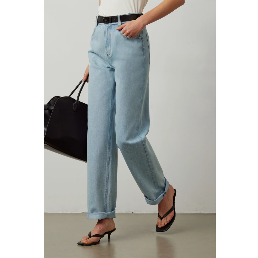 醋酸牛仔法棍裤女显瘦百搭直筒裤 LGD2ESN012