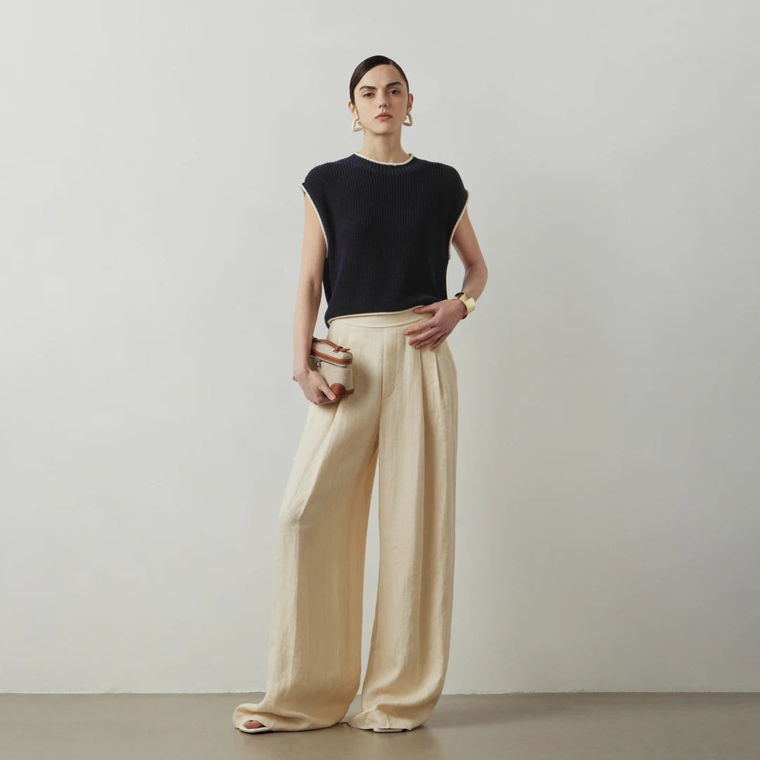 LYNEE【星线好物】宽肩套头撞色边弹力针织无袖上衣 LGD2ESK061